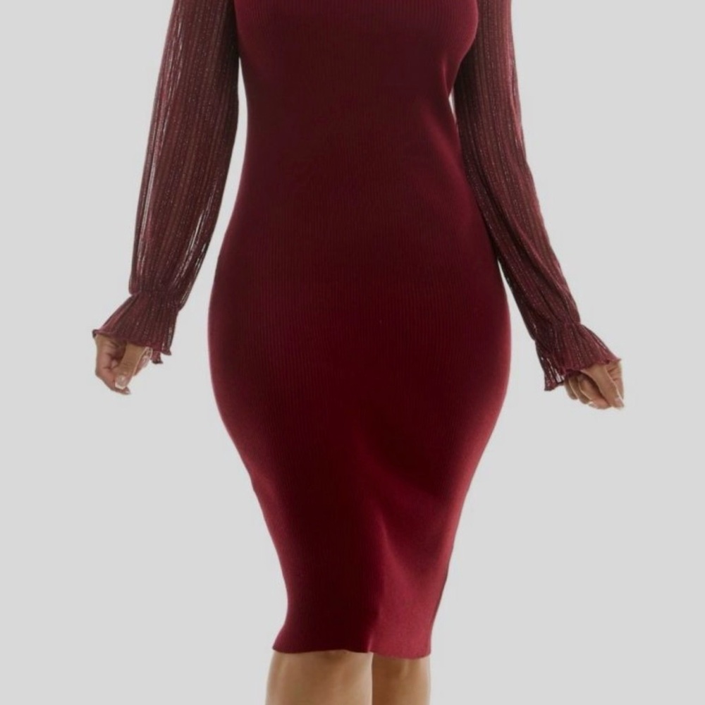 Elegant Long Sleeve Burgundy Dress